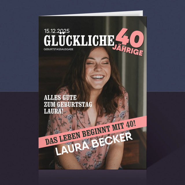 Magazin-Cover: Glückliche 40-Jährige - Glückwunschkarte