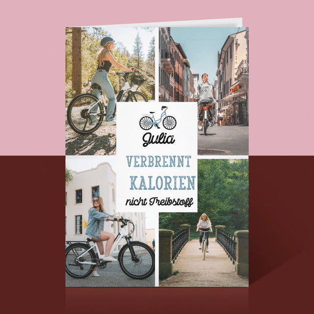 Fotocollage: Verbrennt Kalorien, Nicht Treibstoff - Glückwunschkarte