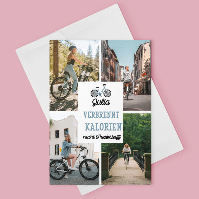 Fotocollage: Verbrennt Kalorien, Nicht Treibstoff - Glückwunschkarte