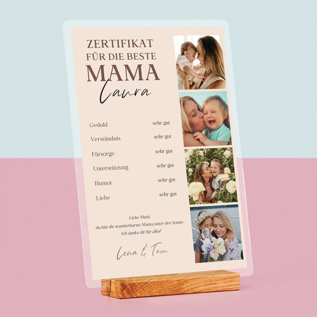 Fotocollage: Zertifikat Für Die Beste Mama - Druck Auf Acrylglas