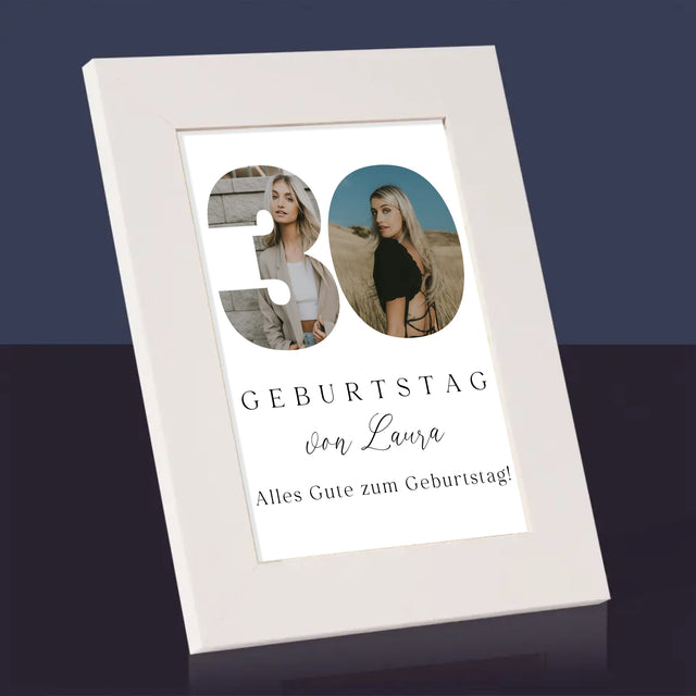 Buchstaben-Collage: 30. Geburtstag Signatur - Bilderrahmen
