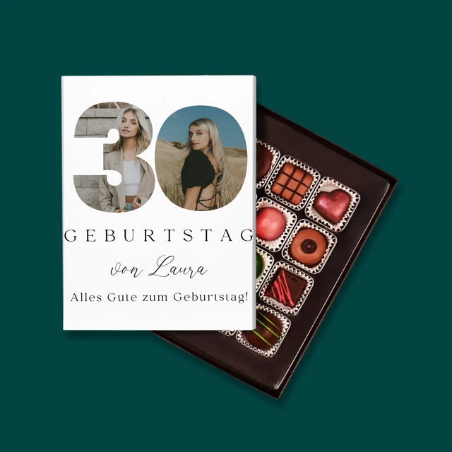 Buchstaben-Collage: 30. Geburtstag Signatur - Pralinen