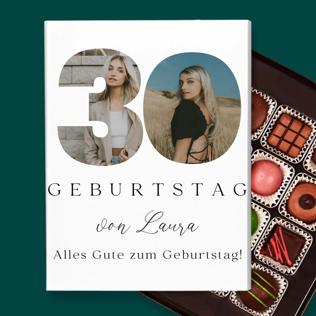Buchstaben-Collage: 30. Geburtstag Signatur - Pralinen