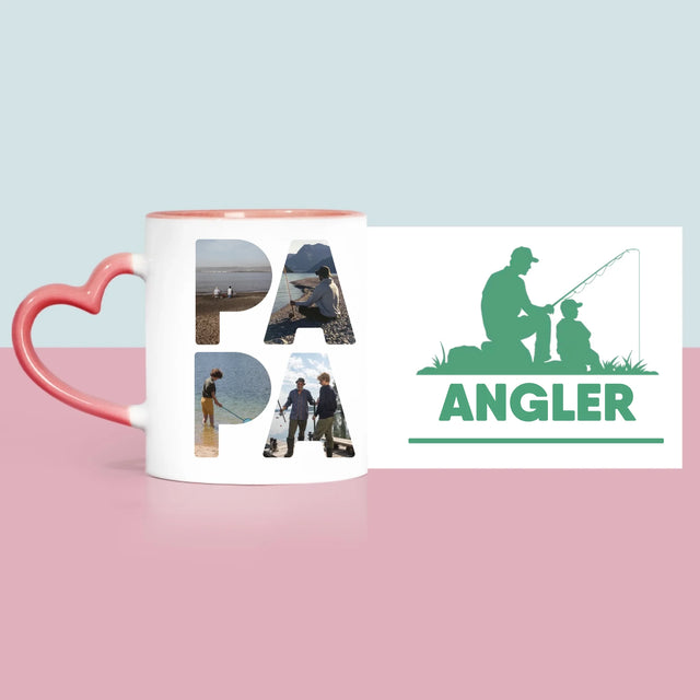 Buchstaben-Collage: Papa - Angler - Tasse