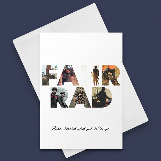 Buchstaben-Collage: Fahrrad - Glückwunschkarte