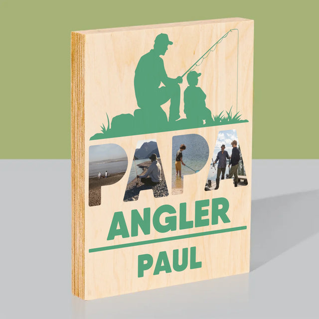 Buchstaben-Collage: Papa - Angler - Druck Auf Holz