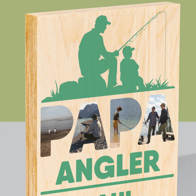 Buchstaben-Collage: Papa - Angler - Druck Auf Holz