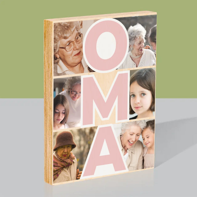 Fotocollage: Oma – Druck auf Holz | DE