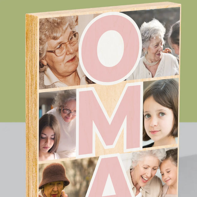 Fotocollage: Oma – Druck auf Holz | DE