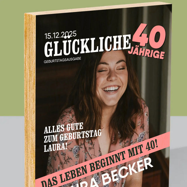 Magazin-Cover: Glückliche 40-Jährige - Druck Auf Holz