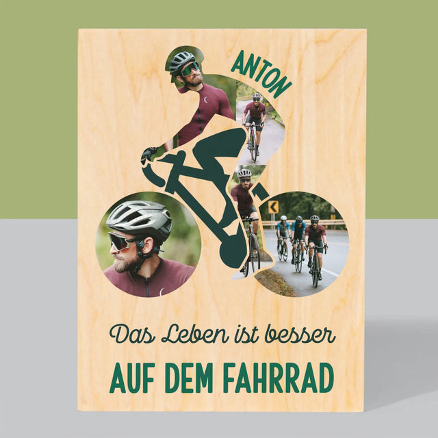 Form-Collage: Das Leben Ist Besser Auf Dem Fahrrad - Druck Auf Holz