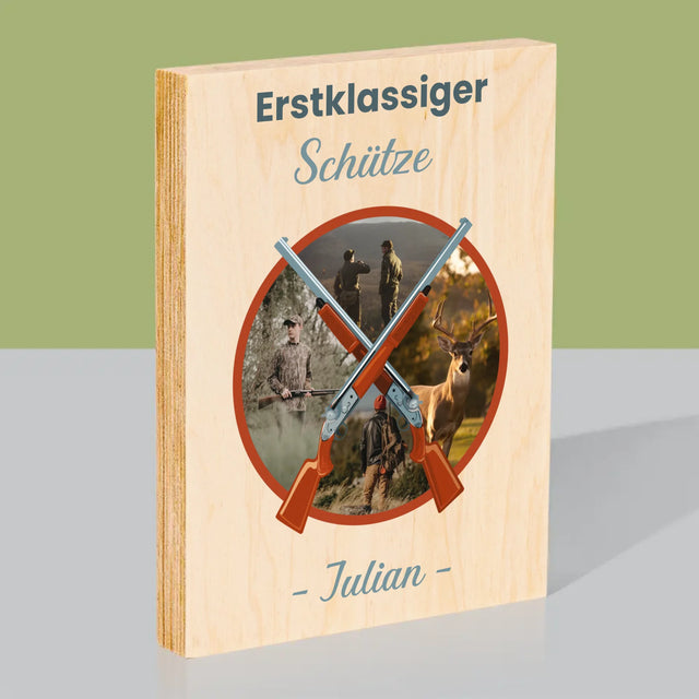 Fotocollage: Erstklassiger Schütze - Druck Auf Holz