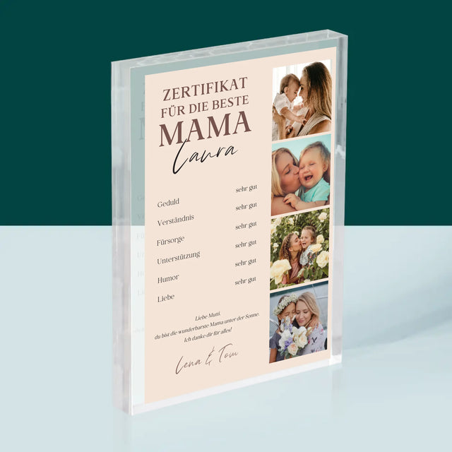 Fotocollage: Zertifikat Für Die Beste Mama - Druck Auf Acrylglas