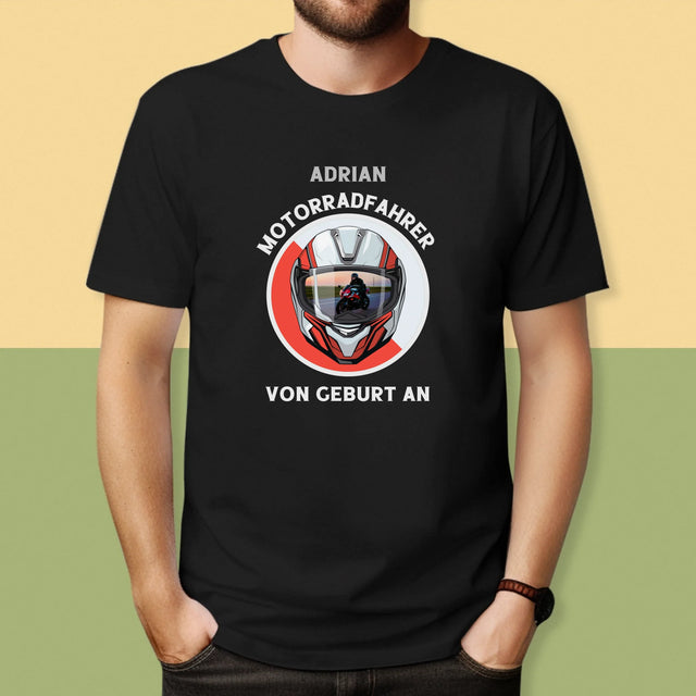 Foto Und Unterschrift: Motorradfahrer Von Geburt An - T-Shirt Für Herren