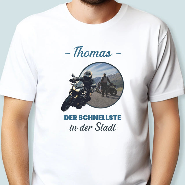 Foto Und Unterschrift: Der Schnellste In Der Stadt - T-Shirt Für Herren