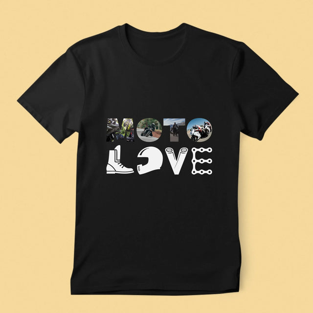 Buchstaben-Collage: Motolove - T-Shirt Für Herren