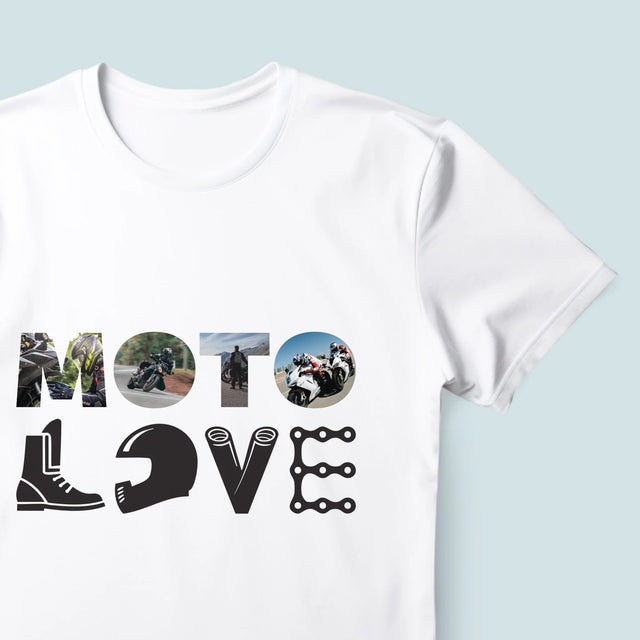 Buchstaben-Collage: Motolove - T-Shirt Für Herren