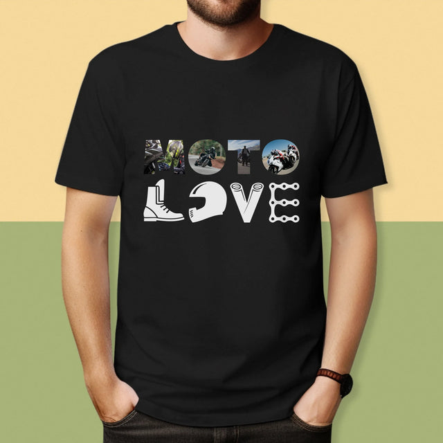 Buchstaben-Collage: Motolove - T-Shirt Für Herren