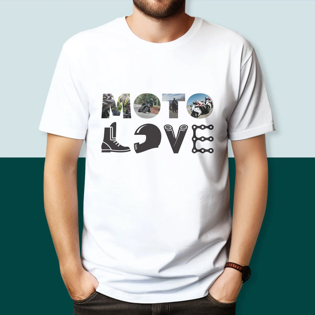 Buchstaben-Collage: Motolove - T-Shirt Für Herren