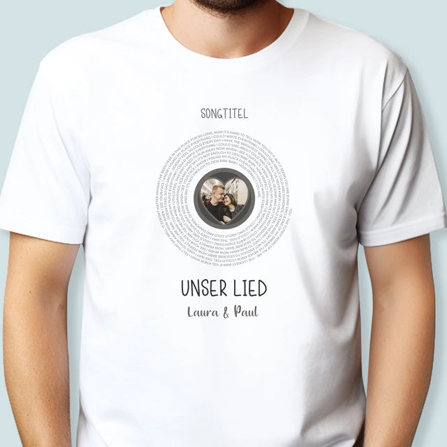 Foto Und Unterschrift: Unser Lied Mit Text - T-Shirt Für Herren