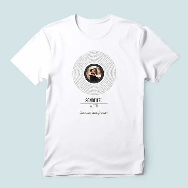 Foto Und Unterschrift: Songtexte Auf Der Platte - T-Shirt Für Herren