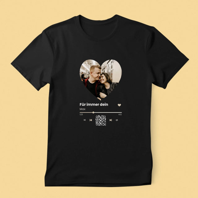 Foto Und Unterschrift: Unser Lied - Herz-Qr-Code - T-Shirt Für Herren