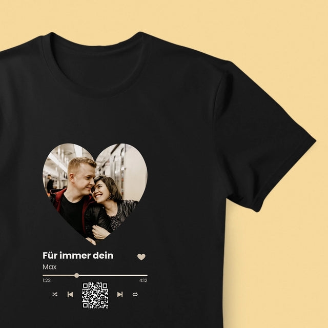 Foto Und Unterschrift: Unser Lied - Herz-Qr-Code - T-Shirt Für Herren