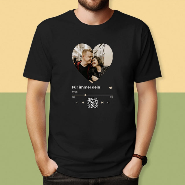 Foto Und Unterschrift: Unser Lied - Herz-Qr-Code - T-Shirt Für Herren