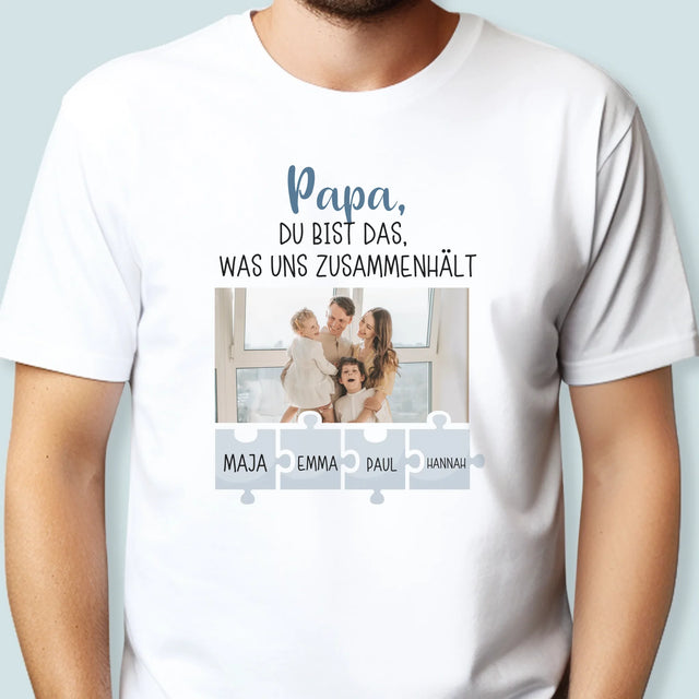 Foto Und Unterschrift: Papa, Du Bist Das, Was Uns Zusammenhält - T-Shirt Für Herren