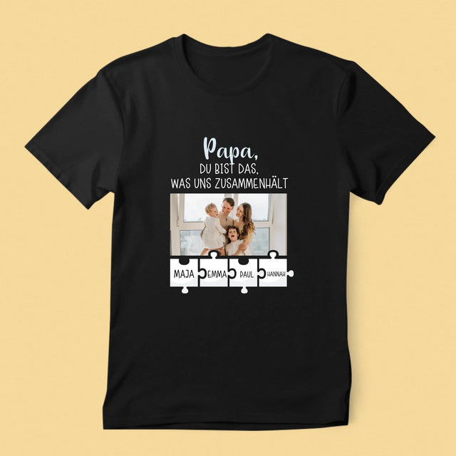 Foto Und Unterschrift: Papa, Du Bist Das, Was Uns Zusammenhält - T-Shirt Für Herren