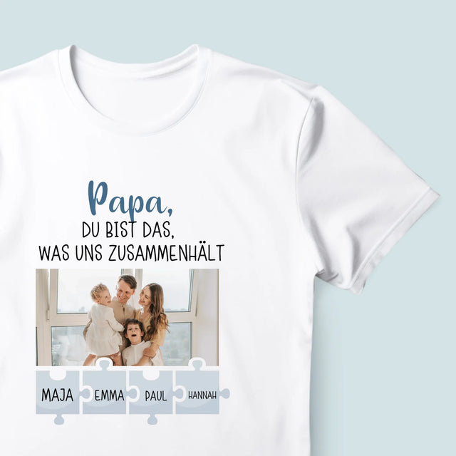 Foto Und Unterschrift: Papa, Du Bist Das, Was Uns Zusammenhält - T-Shirt Für Herren