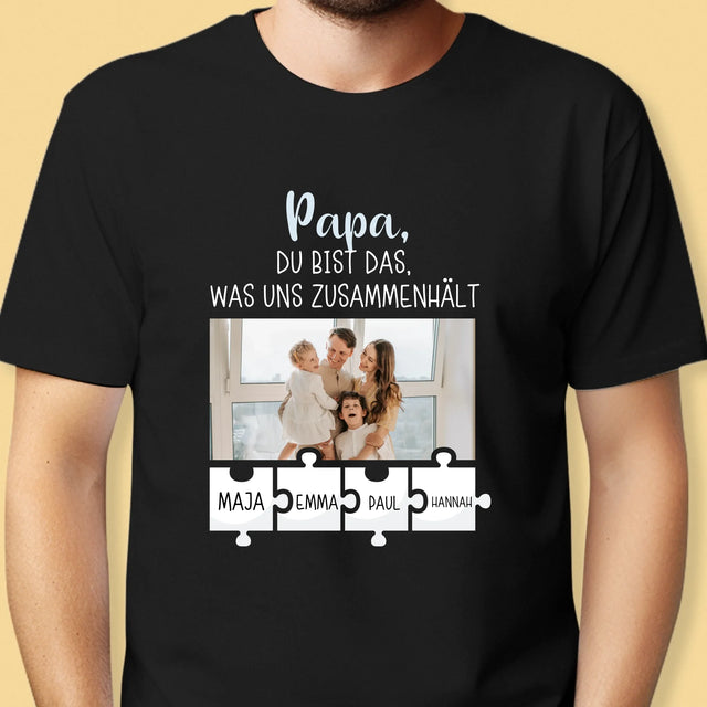 Foto Und Unterschrift: Papa, Du Bist Das, Was Uns Zusammenhält - T-Shirt Für Herren