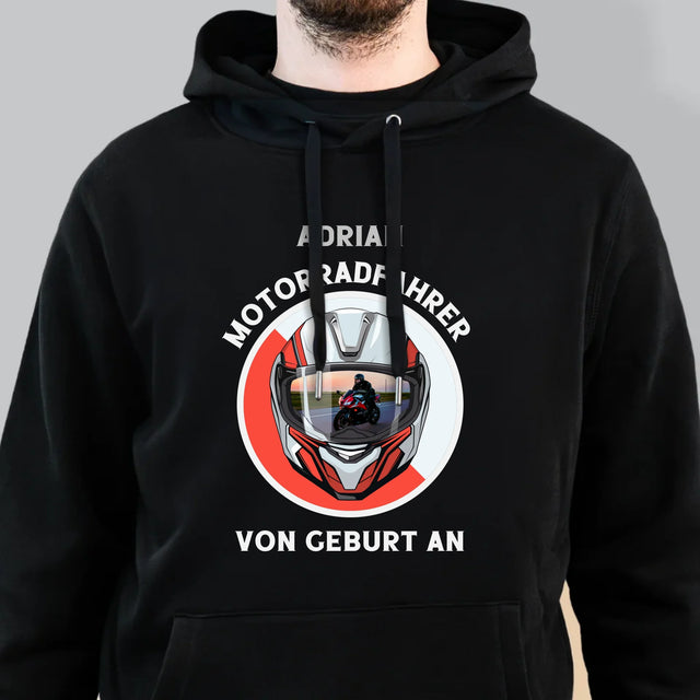 Foto Und Unterschrift: Motorradfahrer Von Geburt An - Kapuzenpullover Für Herren