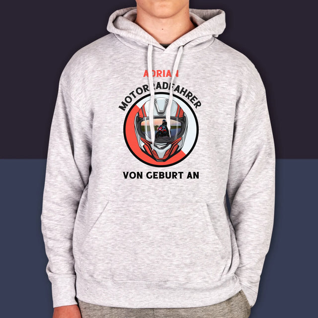 Foto Und Unterschrift: Motorradfahrer Von Geburt An - Kapuzenpullover Für Herren