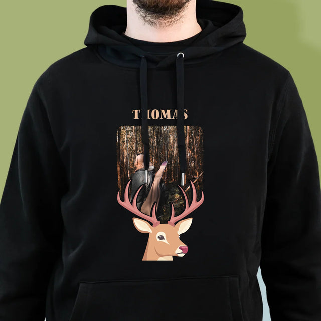 Foto Und Unterschrift: Der Hirsch - Kapuzenpullover Für Herren