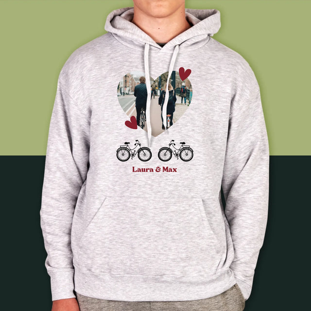 Foto Und Unterschrift: Radfahrerpaar - Kapuzenpullover Für Herren