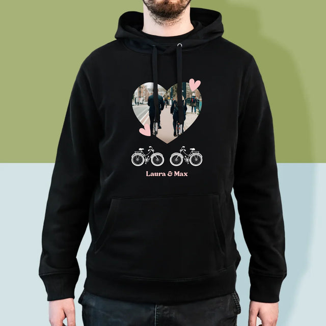 Foto Und Unterschrift: Radfahrerpaar - Kapuzenpullover Für Herren