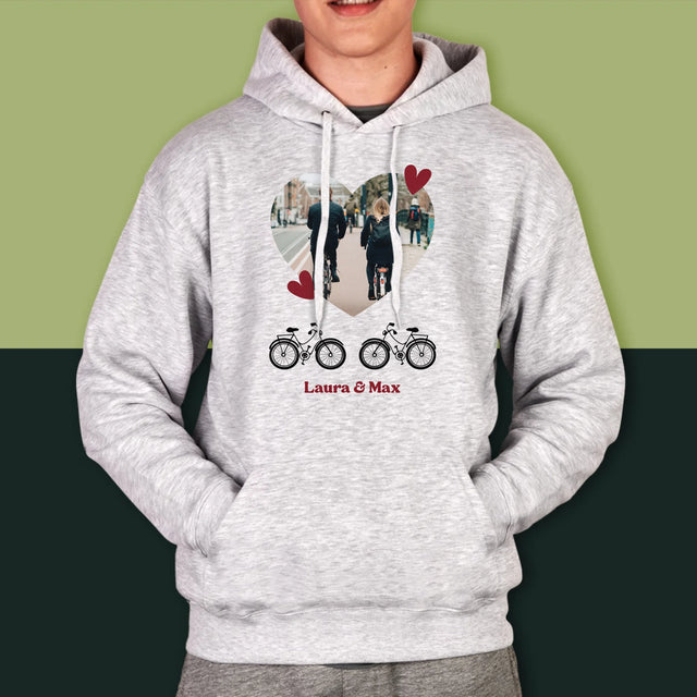 Foto Und Unterschrift: Radfahrerpaar - Kapuzenpullover Für Herren