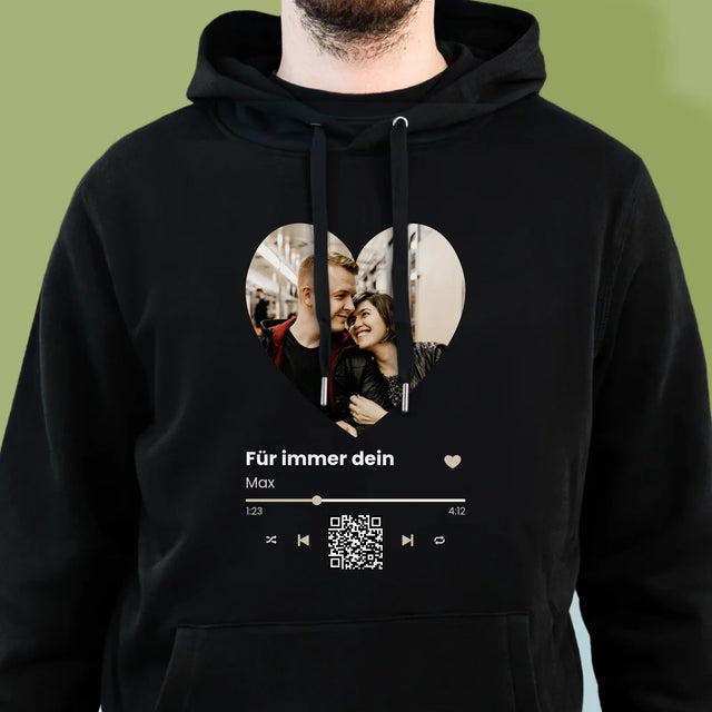 Foto Und Unterschrift: Unser Lied - Herz-Qr-Code - Kapuzenpullover Für Herren