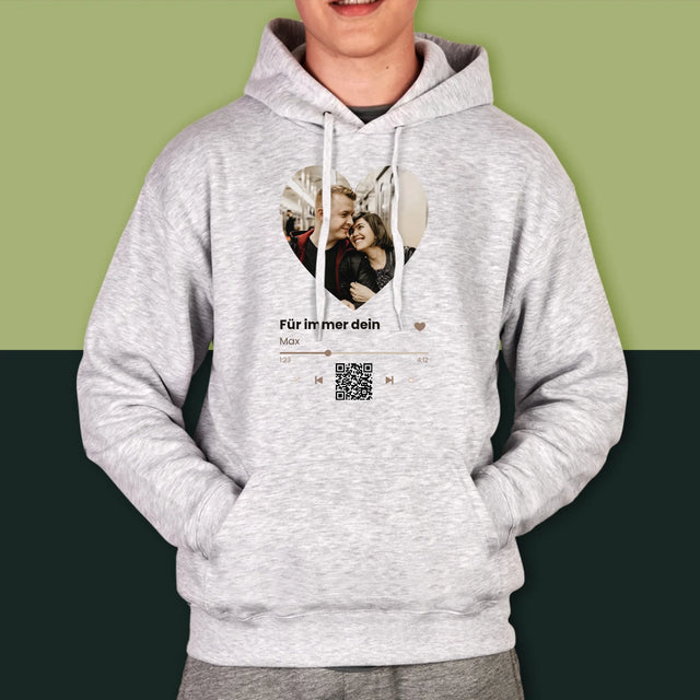 Foto Und Unterschrift: Unser Lied - Herz-Qr-Code - Kapuzenpullover Für Herren