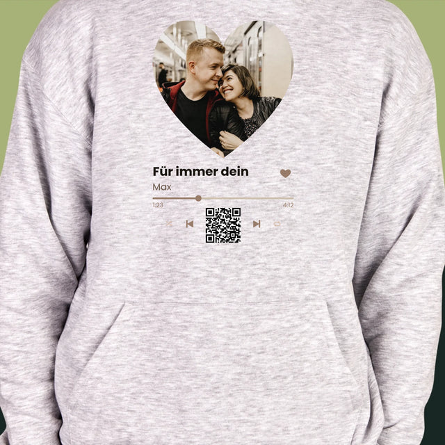 Foto Und Unterschrift: Unser Lied - Herz-Qr-Code - Kapuzenpullover Für Herren