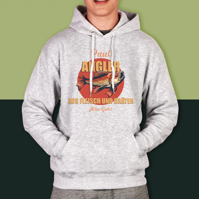 Name Und Unterschrift: Ein Angler Aus Fleisch Und Gräten - Kapuzenpullover Für Herren