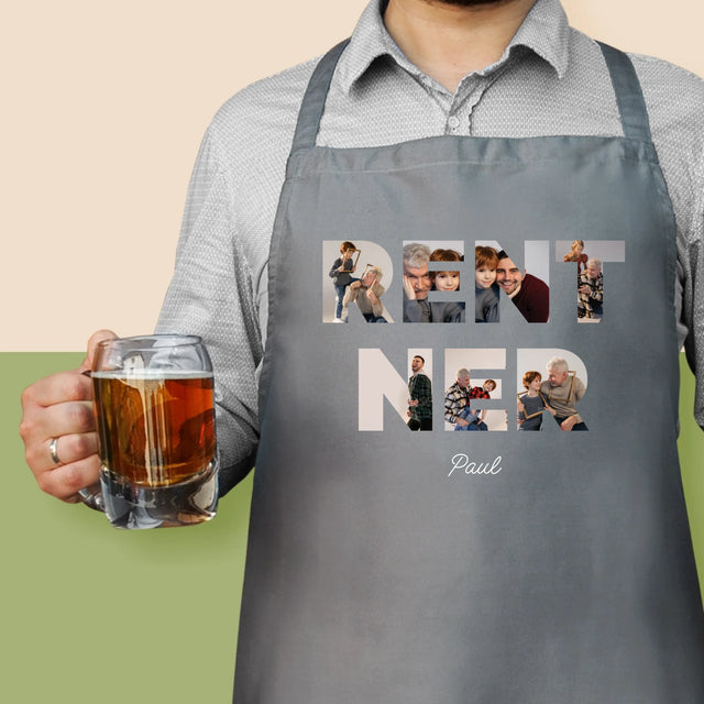 Buchstaben-Collage: Rentner - Schürze