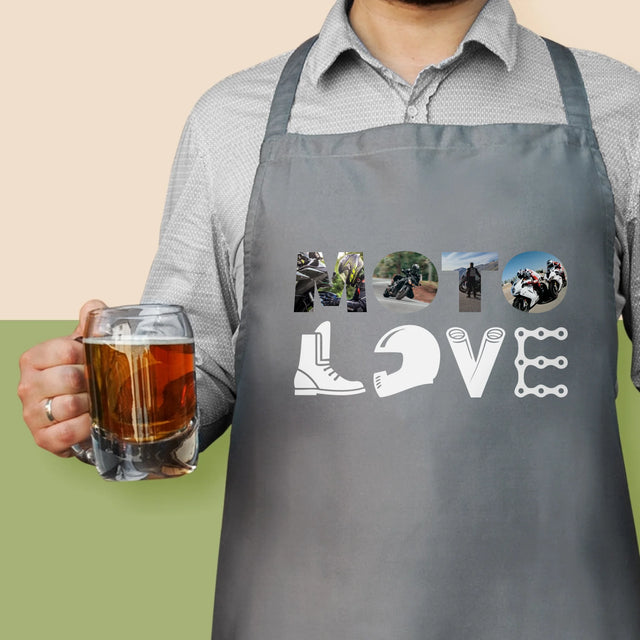 Buchstaben-Collage: Motolove - Schürze