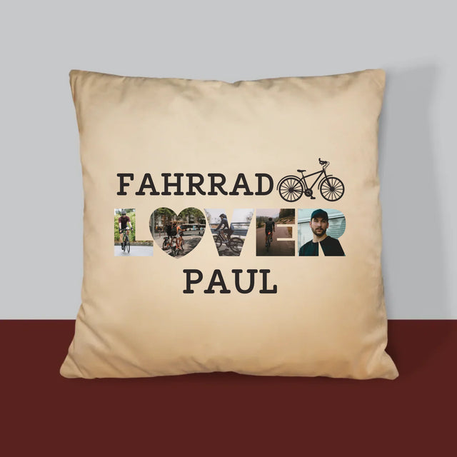 Buchstaben-Collage: Fahrradliebhaber - Kissen