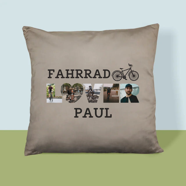 Buchstaben-Collage: Fahrradliebhaber - Kissen