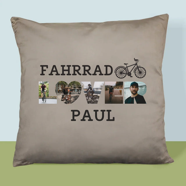 Buchstaben-Collage: Fahrradliebhaber - Kissen