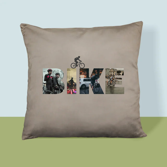 Buchstaben-Collage: Bike - Kissen