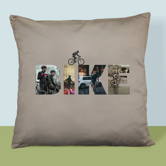Buchstaben-Collage: Bike - Kissen