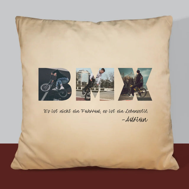 Buchstaben-Collage: Bmx - Kissen